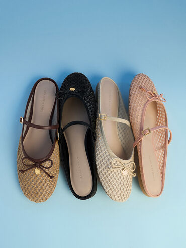 Raffia Bow Mary Jane Mules, Beige, hi-res