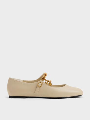 Sepatu Flats Mary Jane Charm Double Chain, Chalk, hi-res