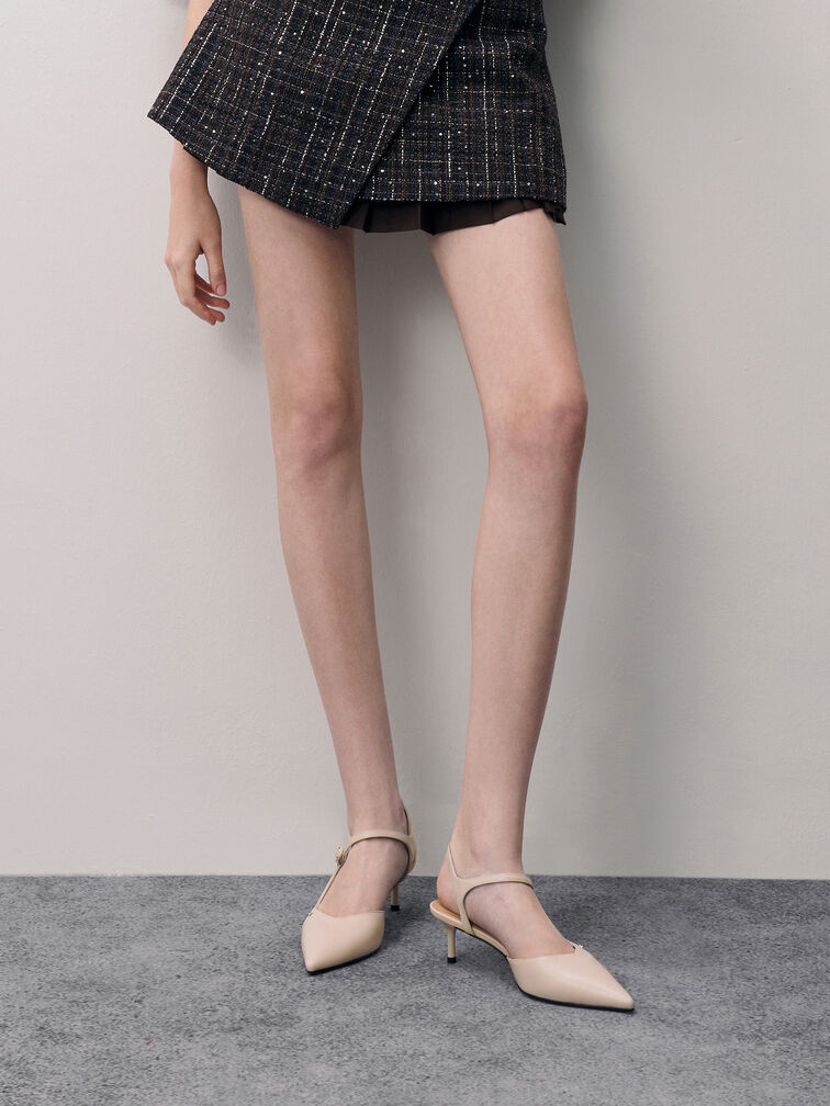 Leather Buckle-Strap Kitten Heels, Oat, hi-res