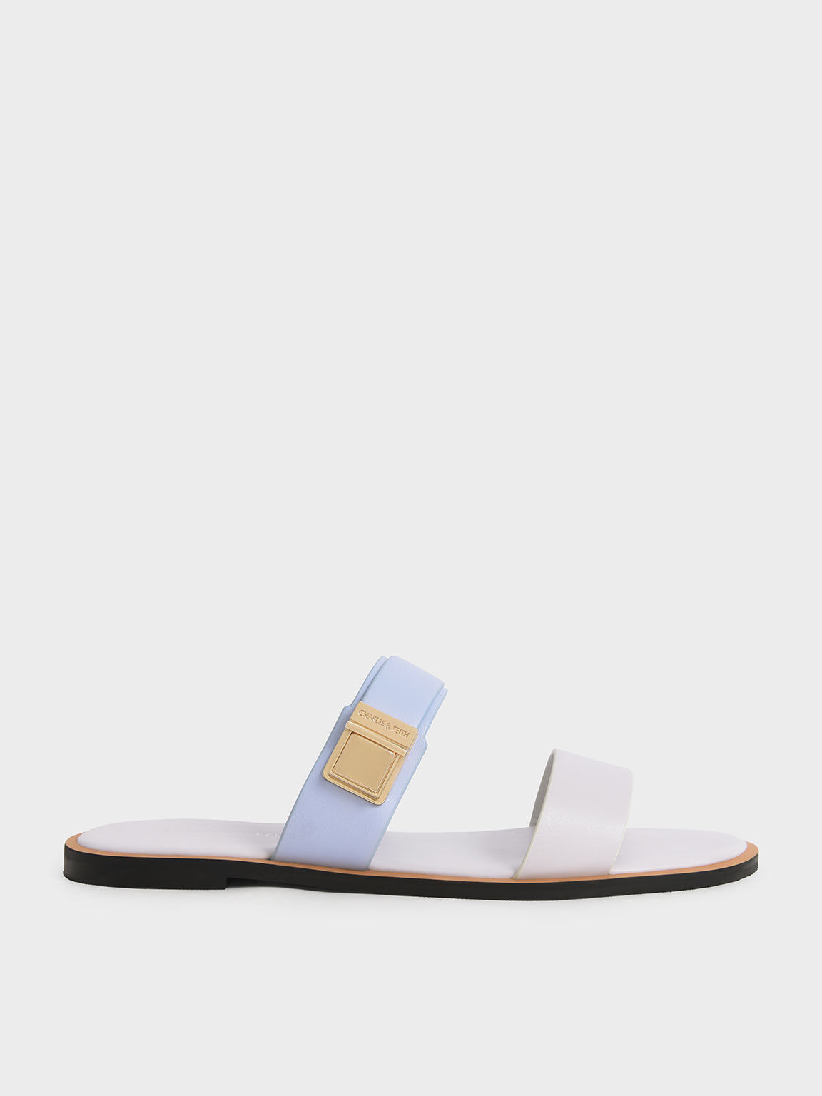 Sandal Slide Metallic Buckle, Light Blue, hi-res