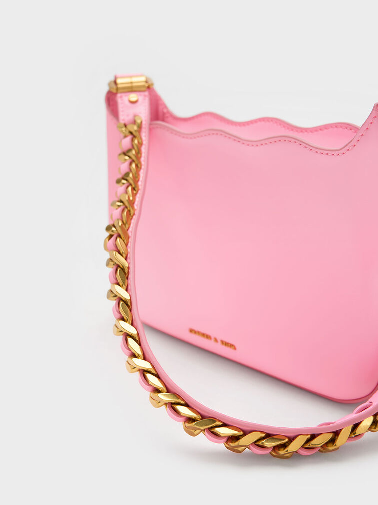 Braided Chain-Link Wavy Bag, Pink, hi-res