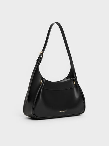 Clarice Pleated Shoulder Bag, Black, hi-res
