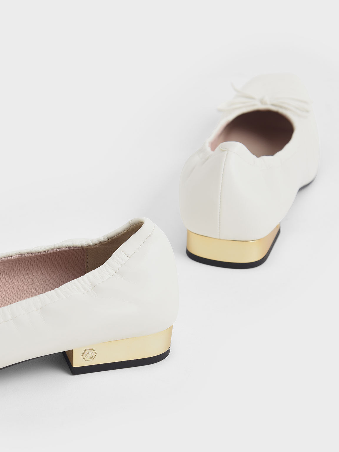Bow-Tie Ruched Ballerina Pumps, White, hi-res