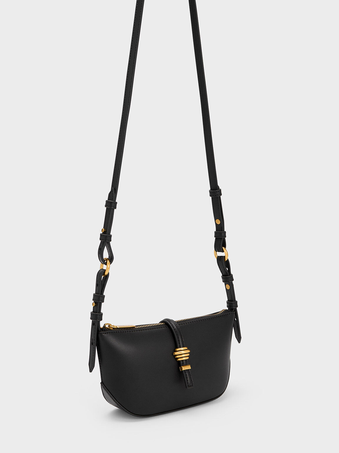 Trudy Belted Geometric Bag, Black, hi-res