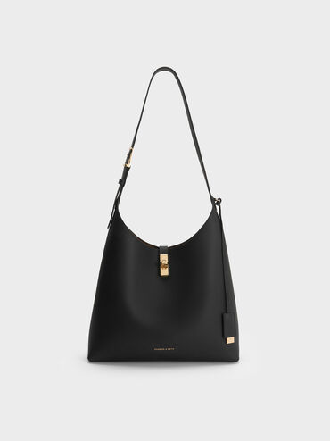 Chance Turn-Lock Hobo Bag, Black, hi-res