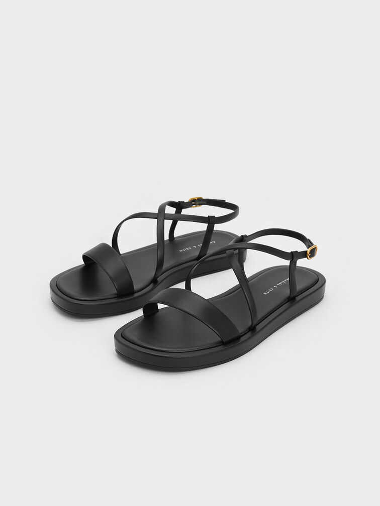 Strappy Crossover Flat Sandals, Black, hi-res