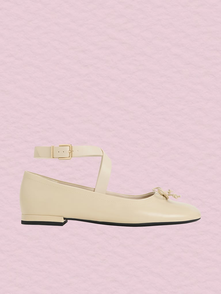 Women’s Margot crossover-strap ballerinas in chalk - CHARLES & KEITH