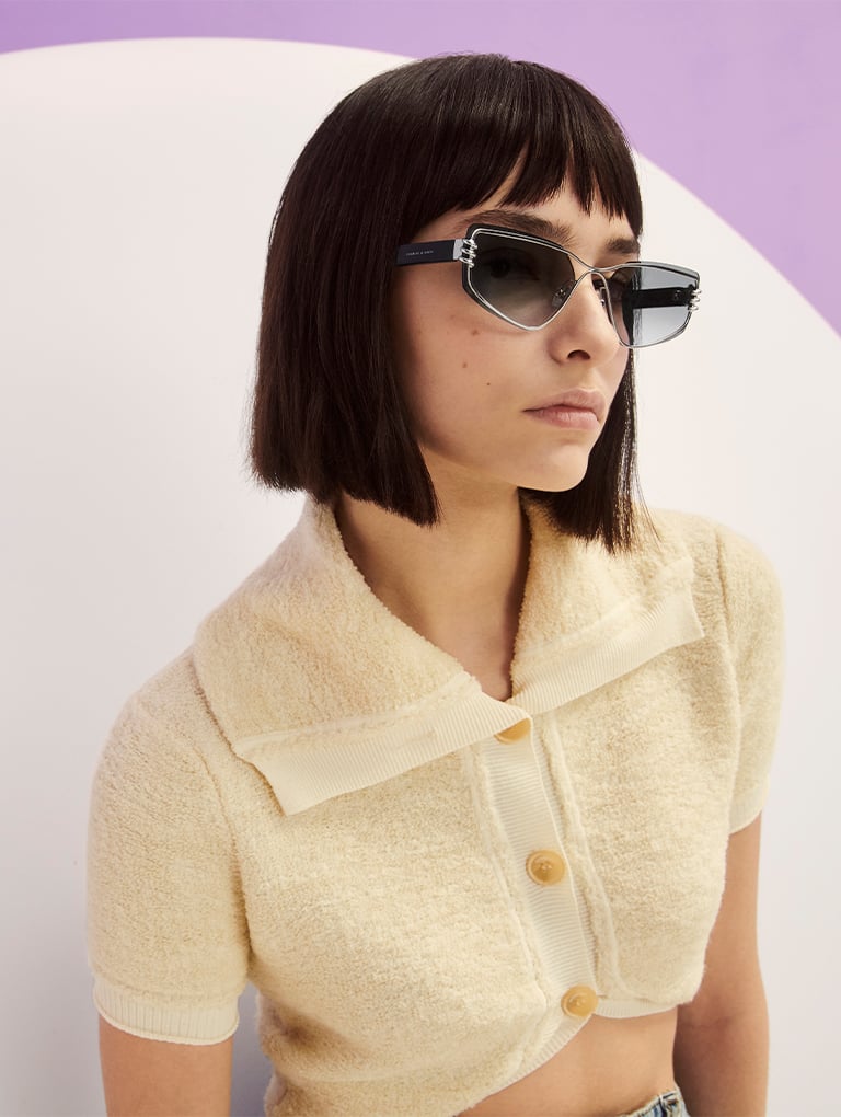 Metallic-Rimmed Geometric Sunglasses in black - CHARLES & KEITH