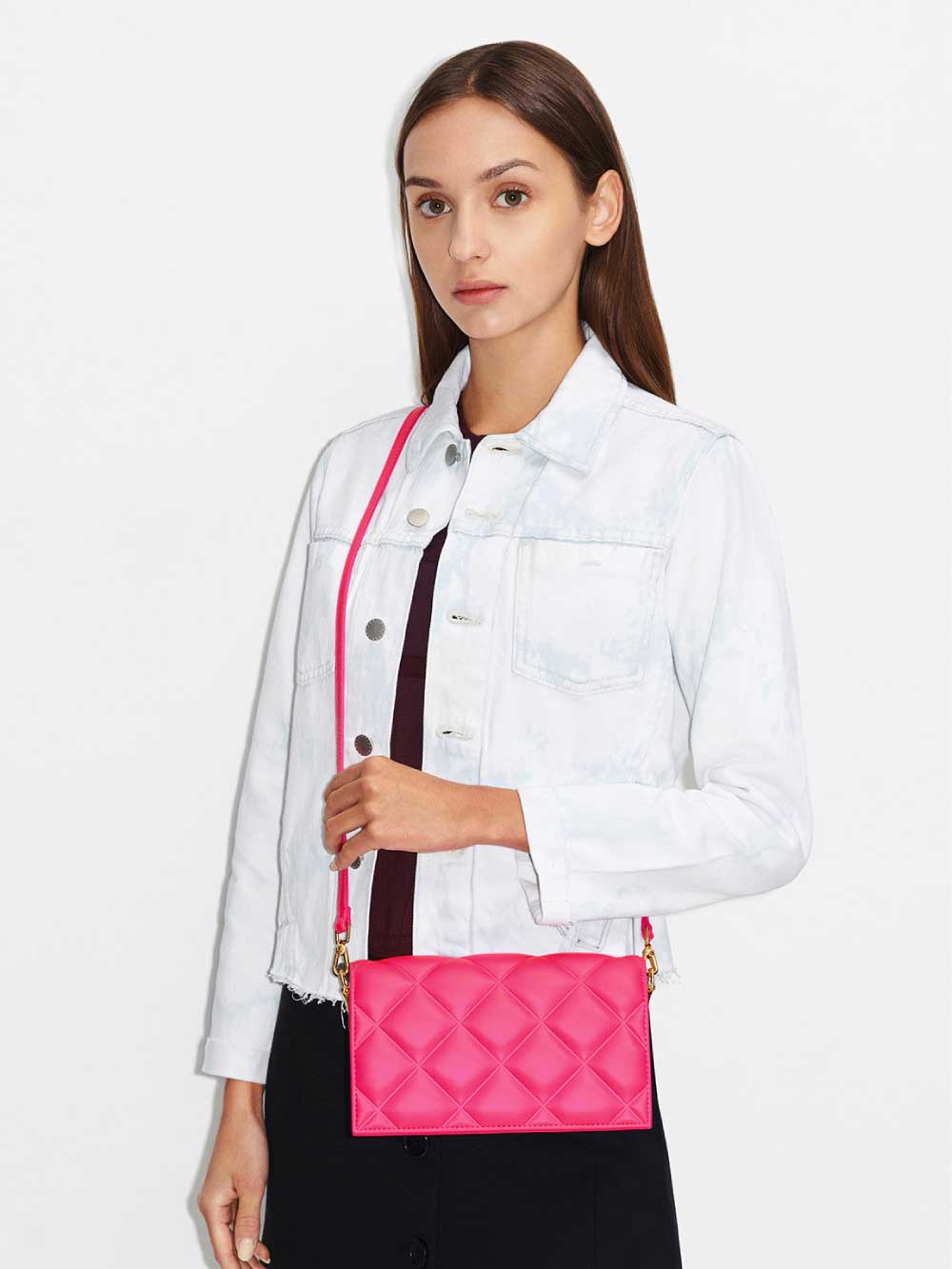 Women's fuchsia Alcott scarf handle quilted clutch – CHARLES & KEITH