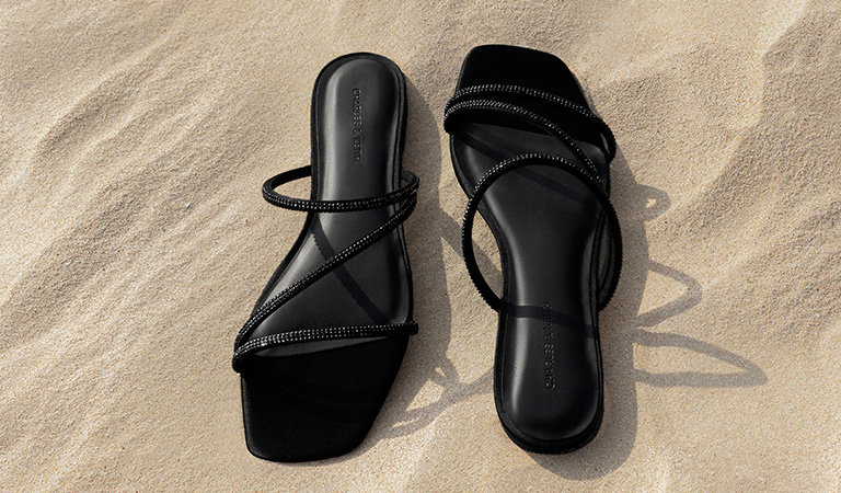 Satin Crystal-Embellished Strappy Sandals - CHARLES & KEITH