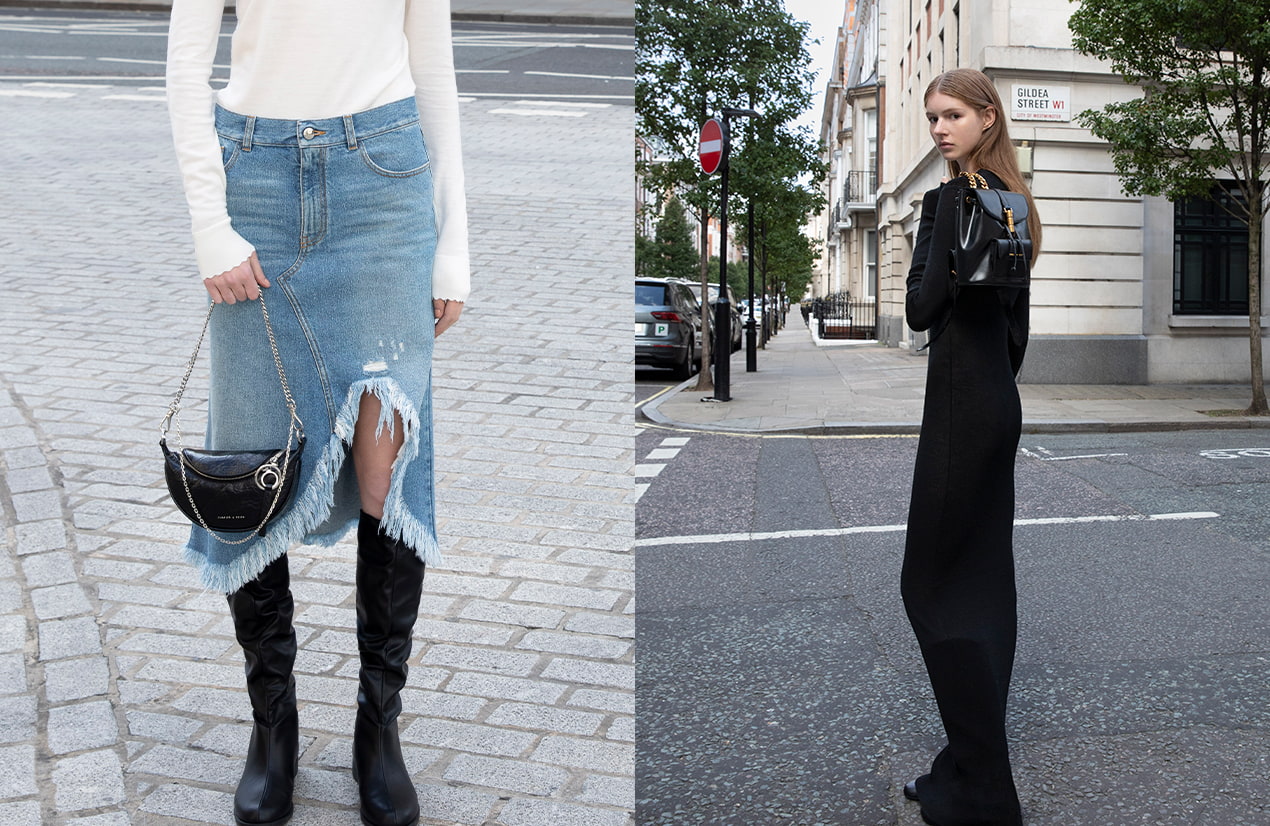 Women’s Philomena Nylon Half-Moon Crossbody Bag and Ruched Knee-High Boots – CHARLES & KEITH