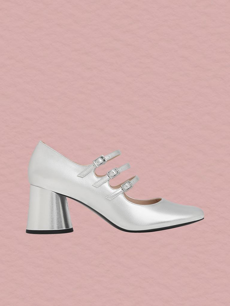 Women’s Claudie metallic buckled Mary Janes in silver - CHARLES & KEITH