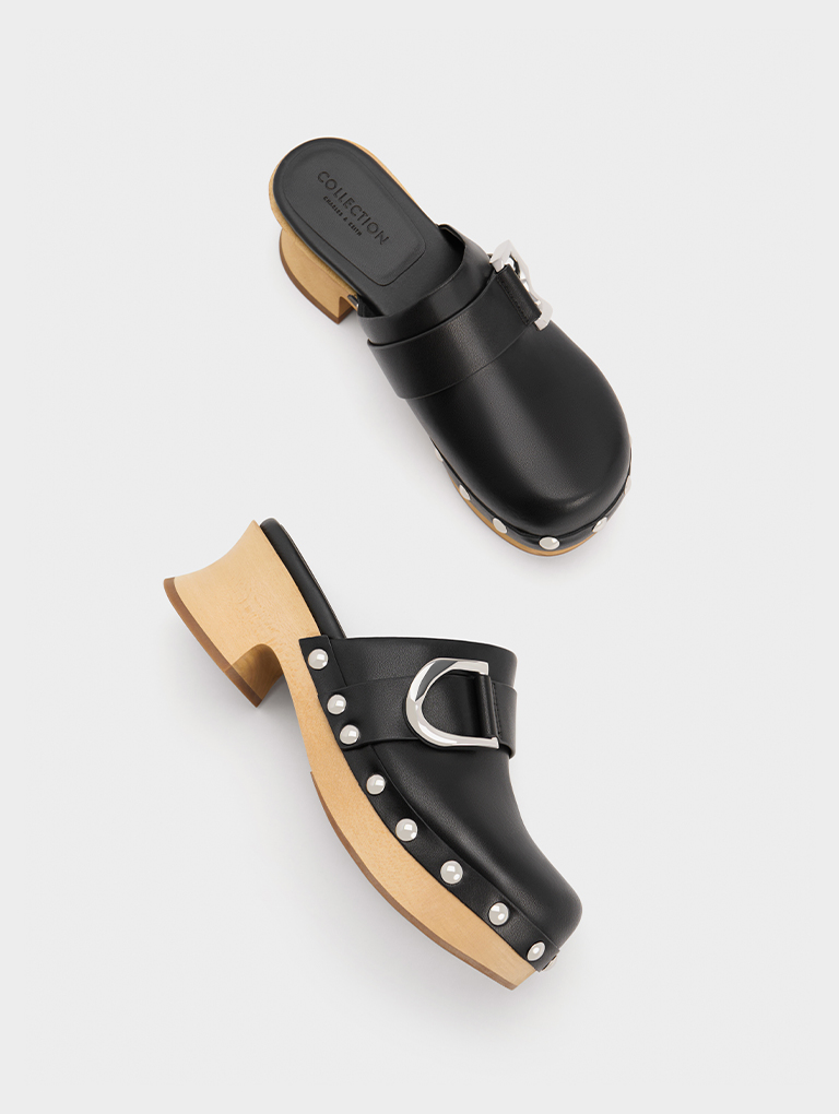Women’s Gabine studded leather clogs – CHARLES & KEITH
