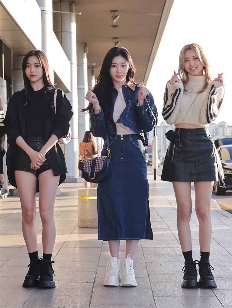 Women’s recycled polyester high-top sneakers, Gabine tweed saddle bag and nylon ruched mini bag, as seen on ITZY   - CHARLES & KEITH