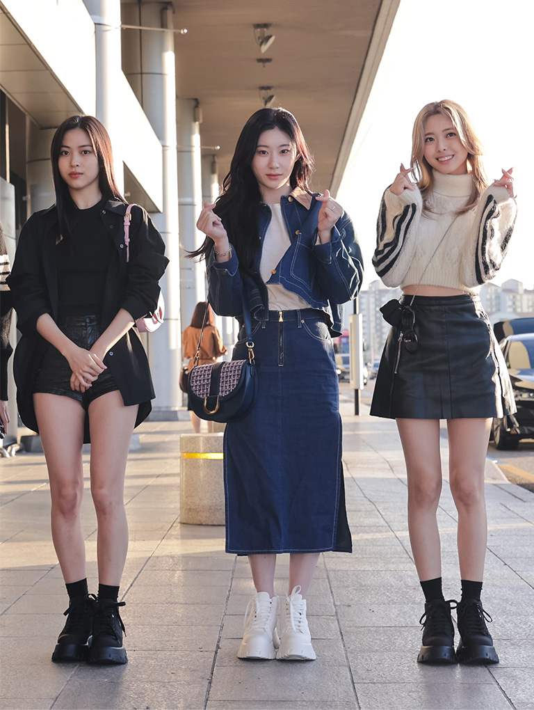Women’s recycled polyester high-top sneakers, Gabine tweed saddle bag and nylon ruched mini bag, as seen on ITZY - CHARLES & KEITH