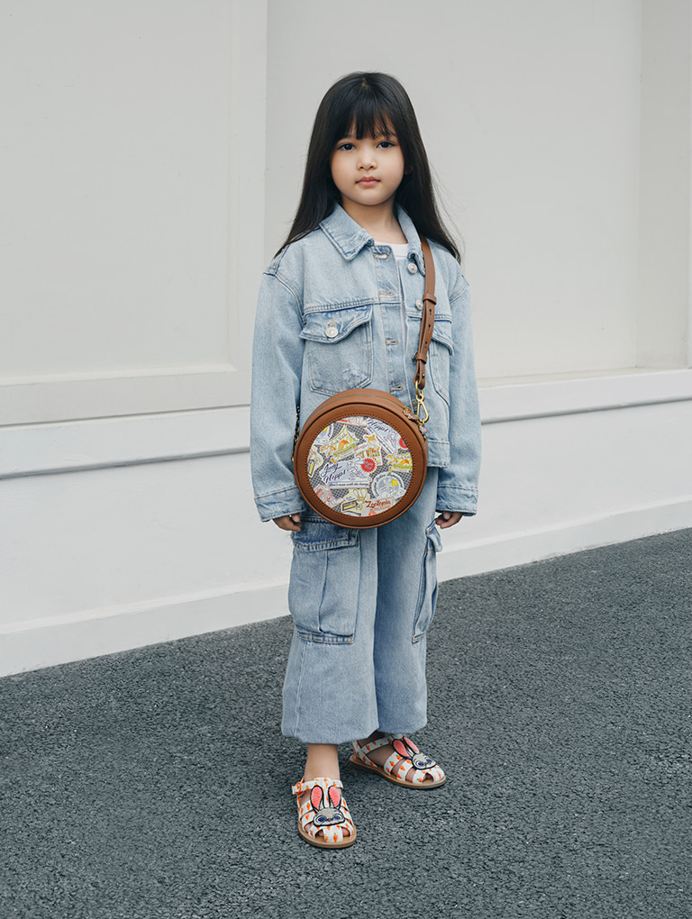 Girls' Judy Hopps Carrot-Print Gladiator Sandals and Judy Hopps Round Printed Backpack - CHARLES & KEITH