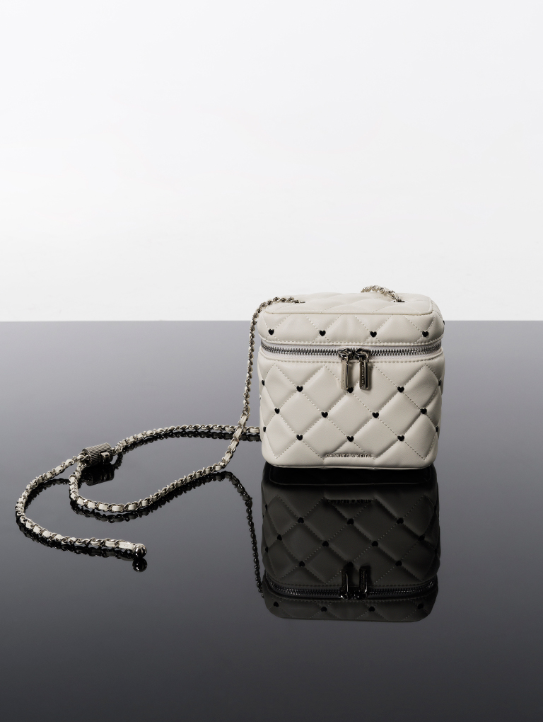Women's Nezu Quilted Heart-Print Bag in chalk - CHARLES & KEITH