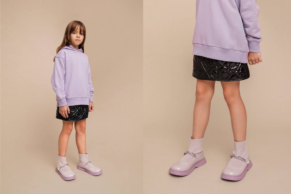 Girls' Chain-Link Knitted Sock Boots, Lilac