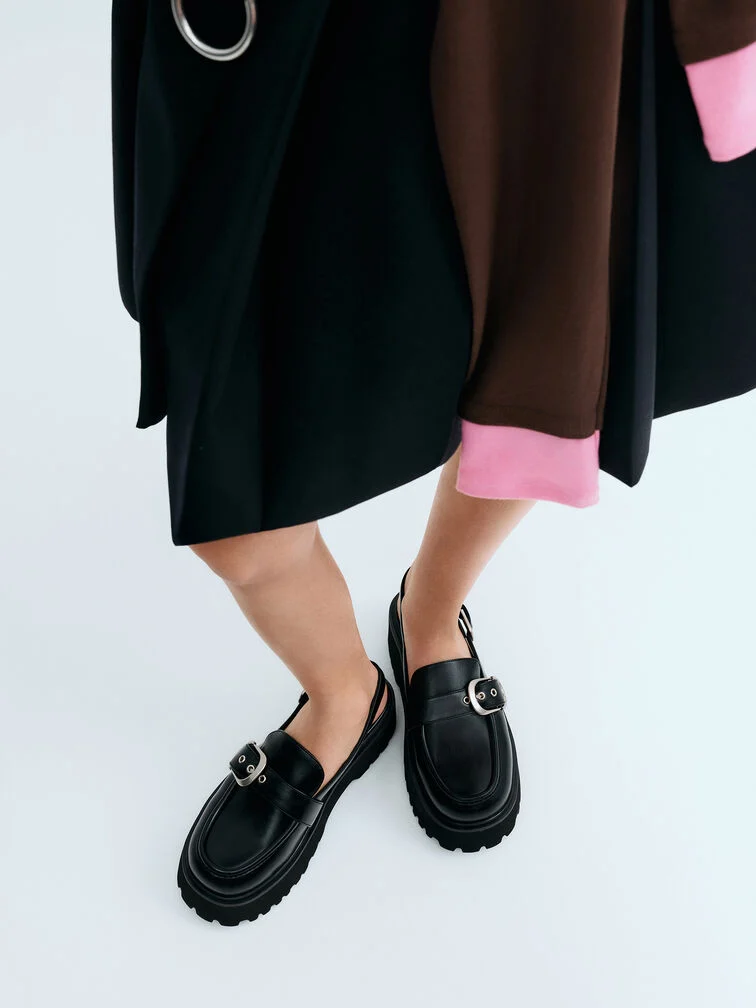 Black slingback loafers offer breathability to help combat shoe odour.
