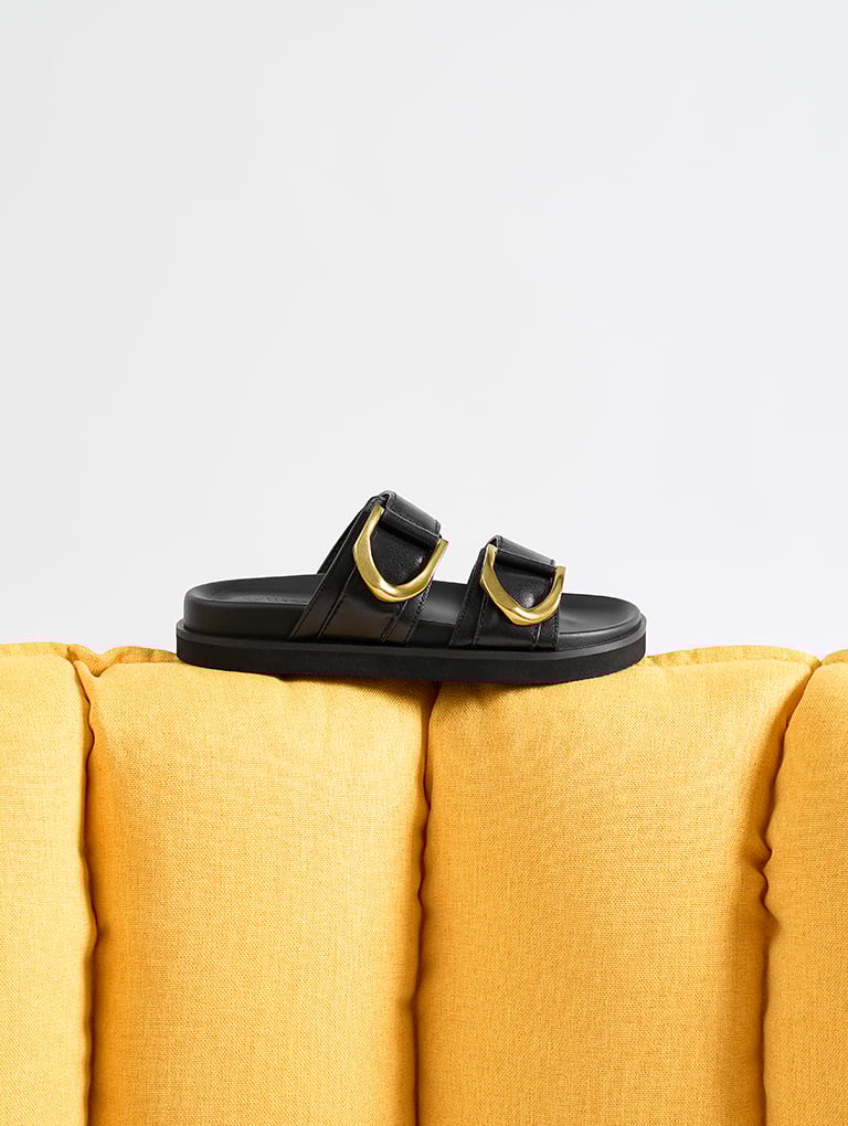 Women’s Gabine buckled leather slides - CHARLES & KEITH
