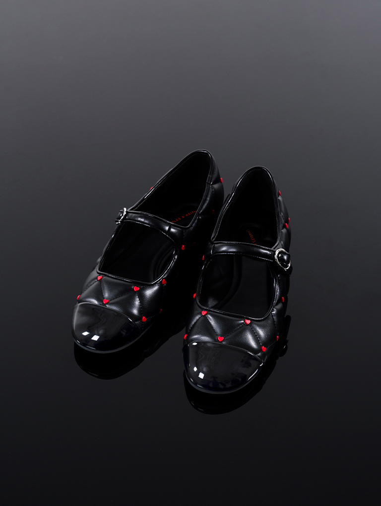Women's Dahlia Heart-Print Mary Janes in black - CHARLES & KEITH