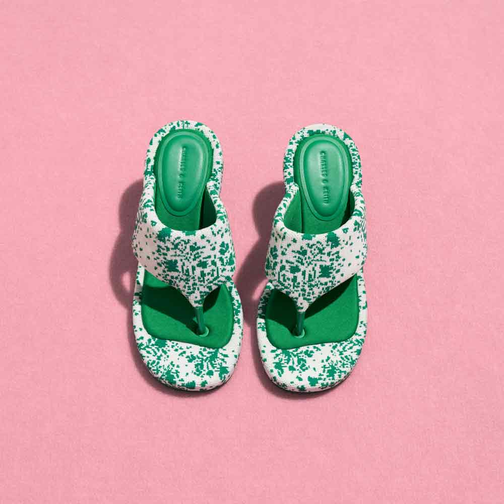 Women's green Noemi knitted spool heel sandals – CHARLES & KEITH