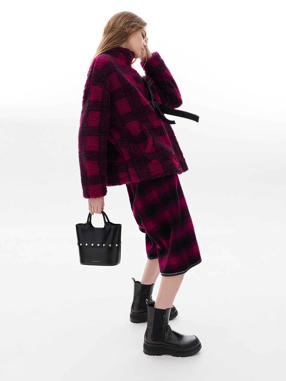 Women’s Bobbie studded convertible two-way bucket bag in noir - CHARLES & KEITH