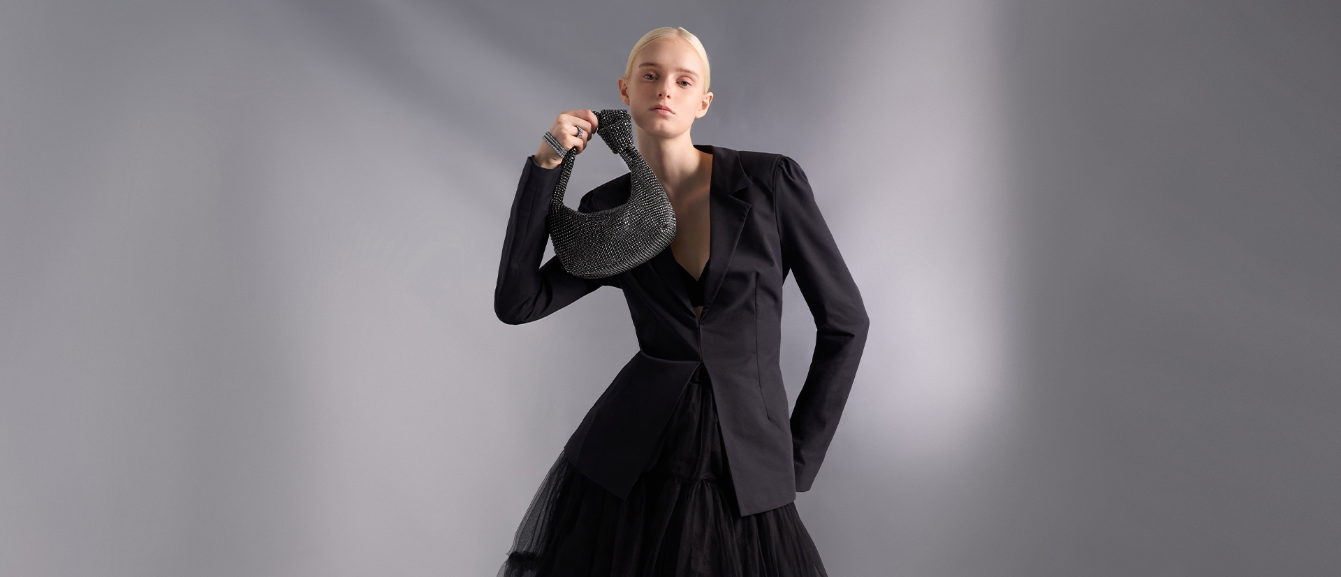 Crystal-Embellished Knotted-Strap Shoulder Bag in black - CHARLES & KEITH