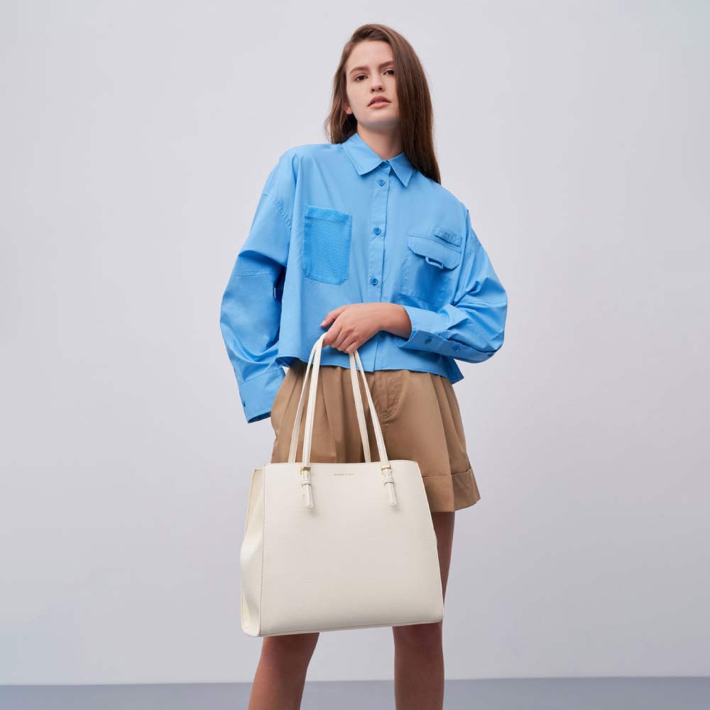 Tas tote bag wanita large double handle warna cream – CHARLES & KEITH
