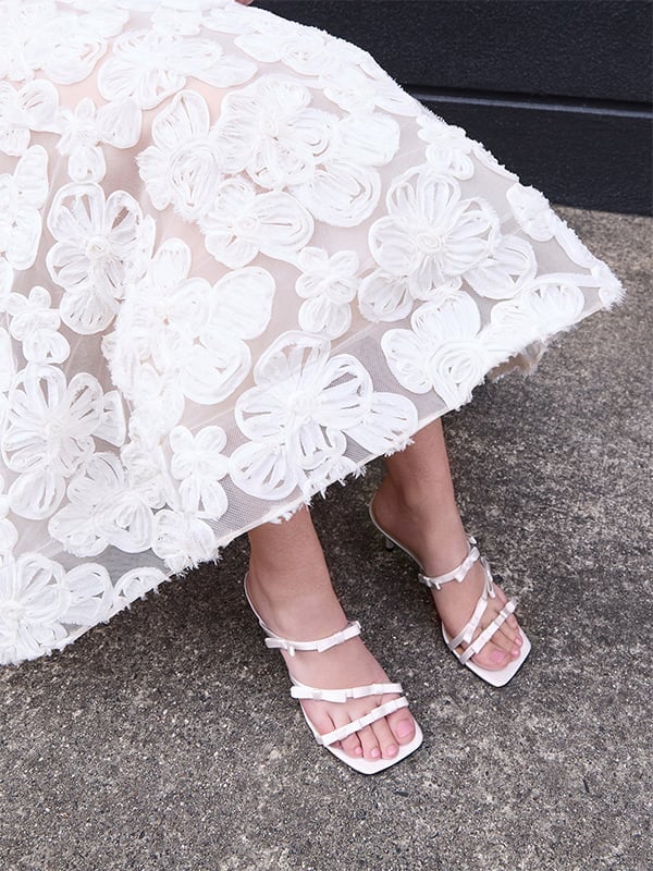 White Jessy Recycled Polyester Bow Heeled Sandals - CHARLES & KEITH