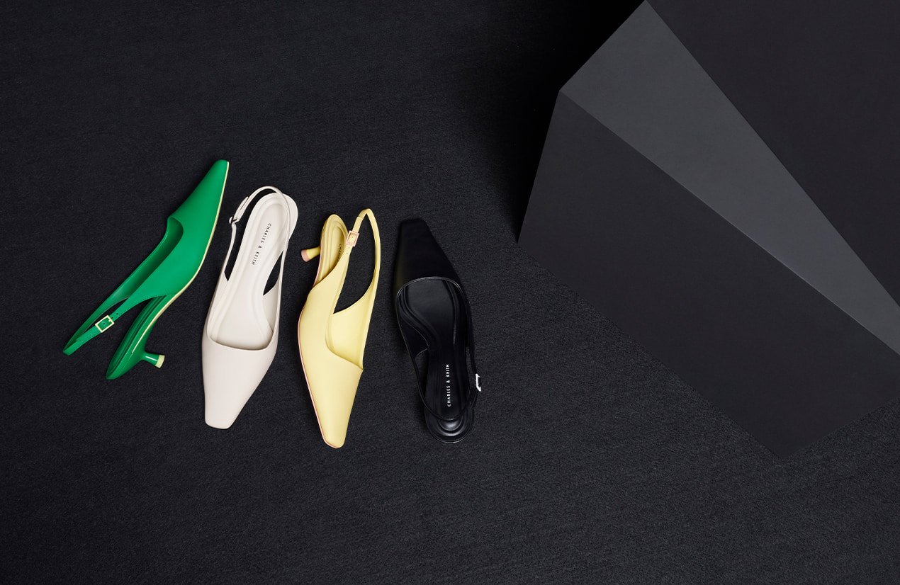 Women’s Vita Square-Toe Slingback Pumps in chalk, black, green and yellow - CHARLES & KEITH