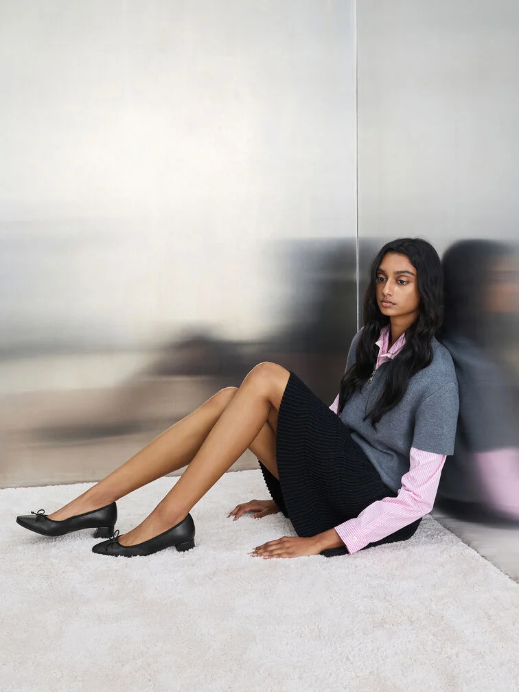 Ballet pumps with chunky block heels are a foolproof choice for the office.