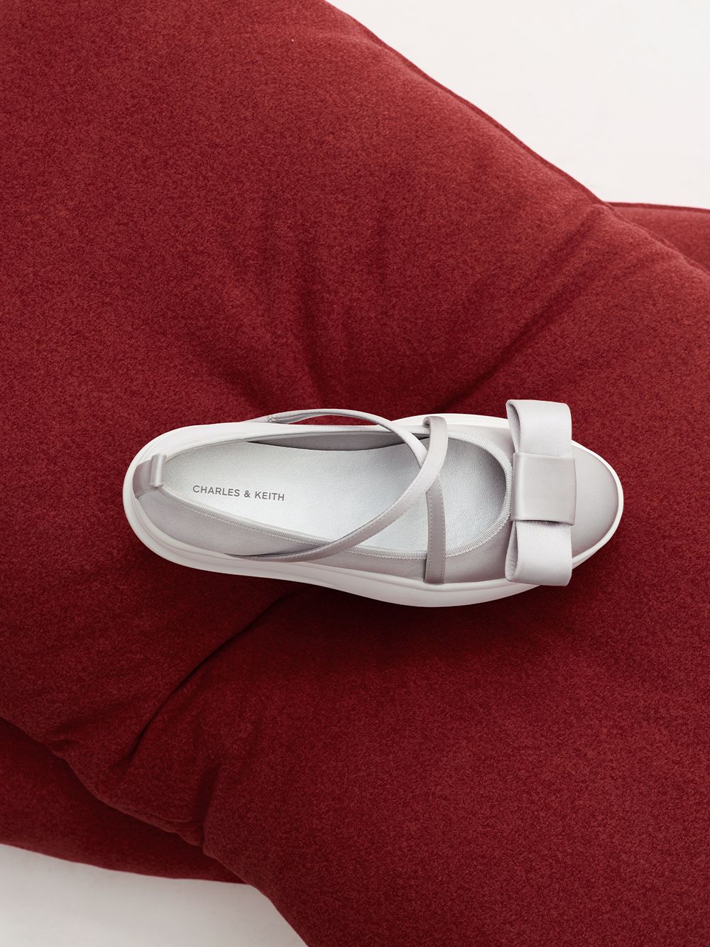 Women’s Brantley recycled polyester bow square-toe ankle-strap pumps in grey - CHARLES & KEITH