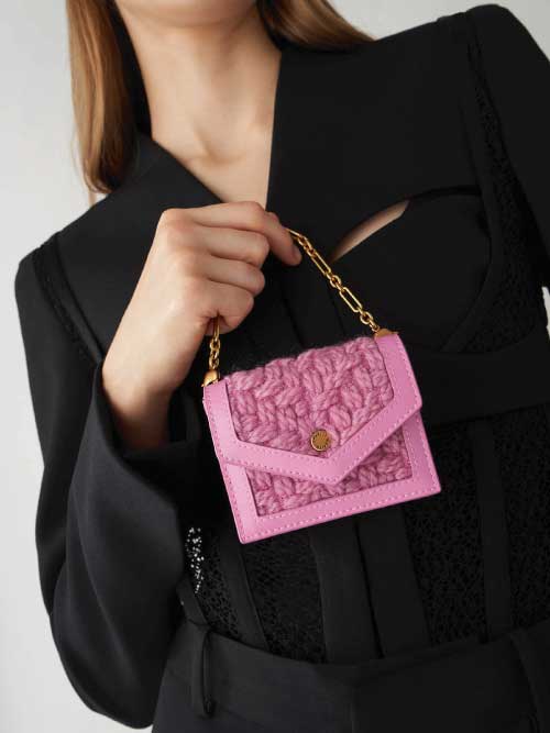 Joelle Tweed Chain Link Card Holder, Pink