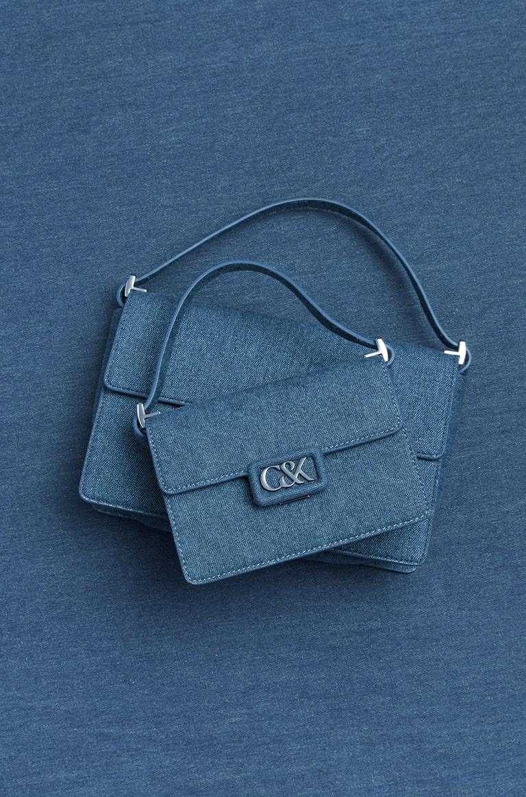 Women's Denim Boxy Bag and Denim Shoulder Bag, both in blue - CHARLES & KEITH