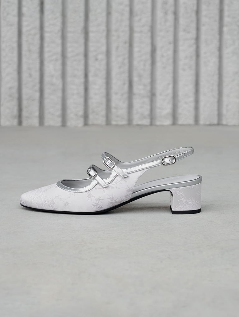 Women’s Double-Strap Slingback Mary Jane Pumps in silver - CHARLES & KEITH