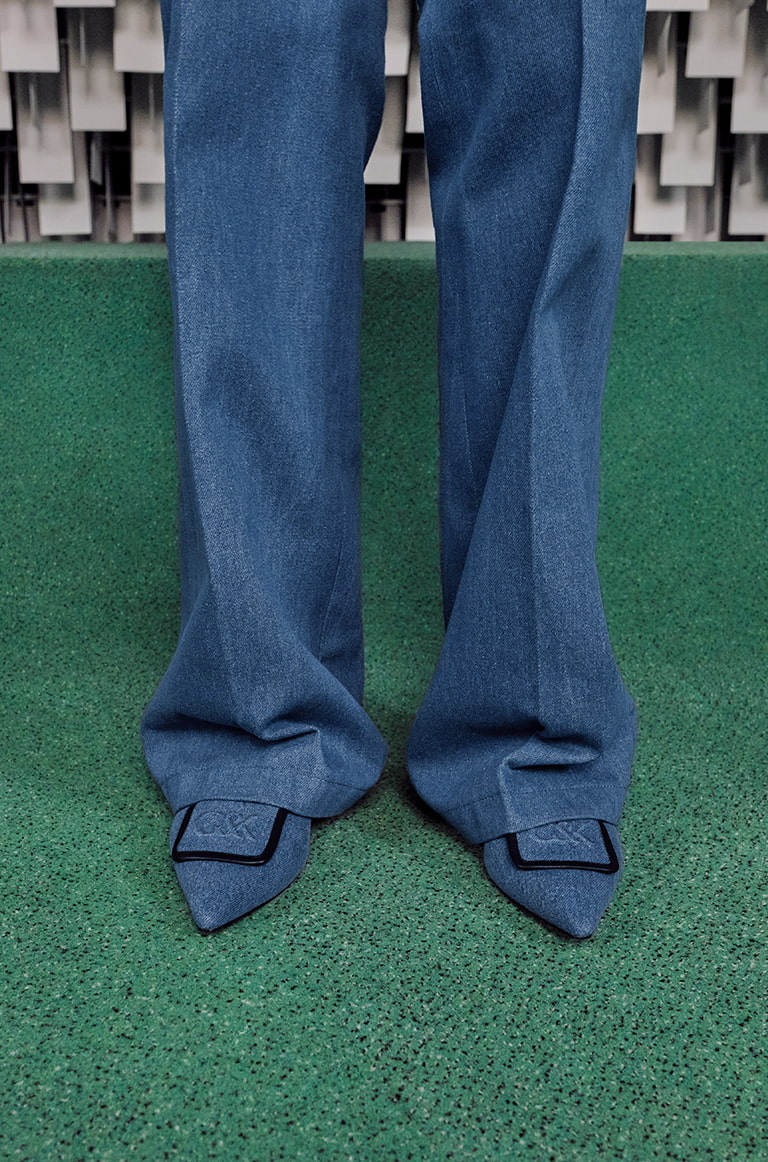 Women’s Leather & Denim Pointed-Toe Flats in blue - CHARLES & KEITH