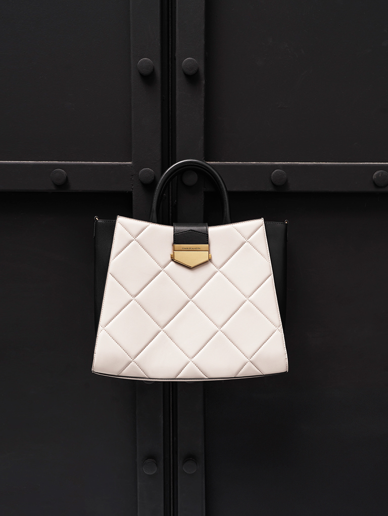 Women's Vertigo quilted two-tone tote bag in multi - CHARLES & KEITH