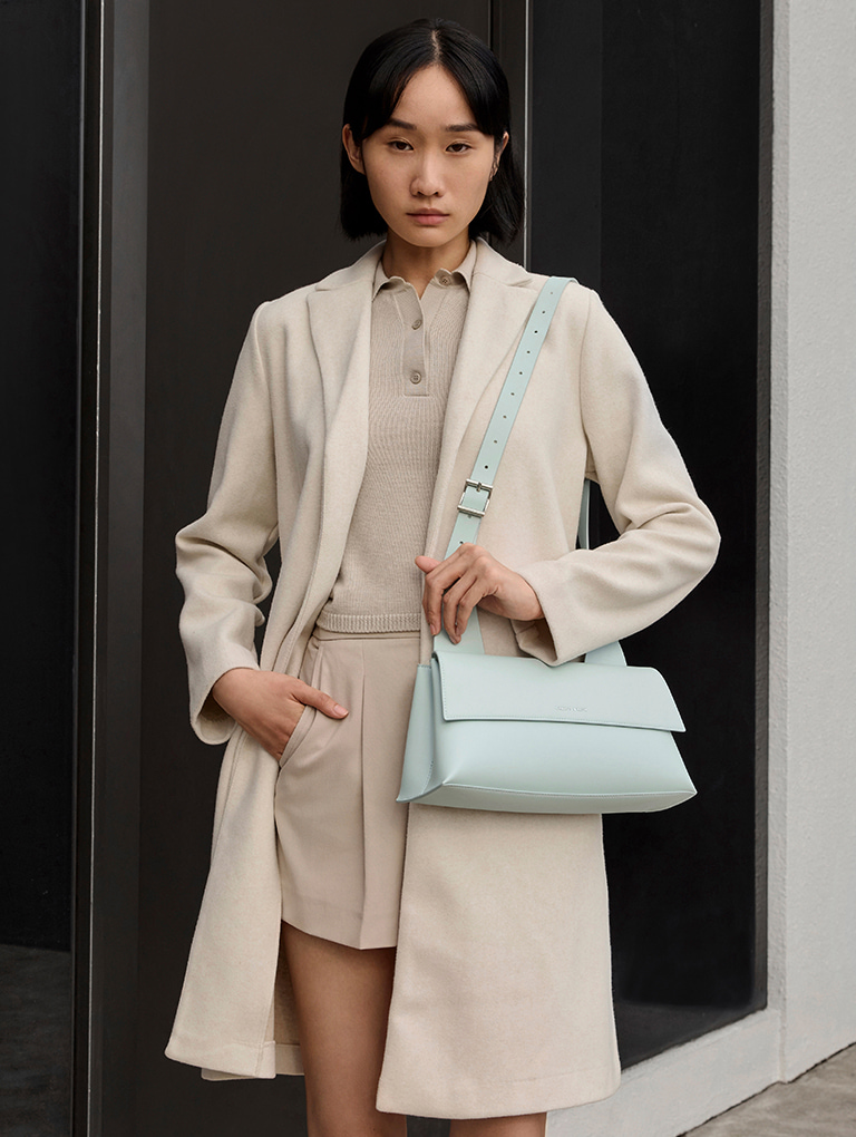 Women’s Marceline trapeze shoulder bag in sage green - CHARLES & KEITH