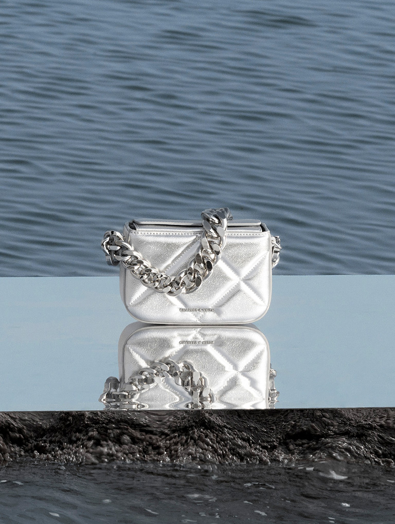 Women's Mini Danika Chunky Chain Padded Bag in silver - CHARLES & KEITH