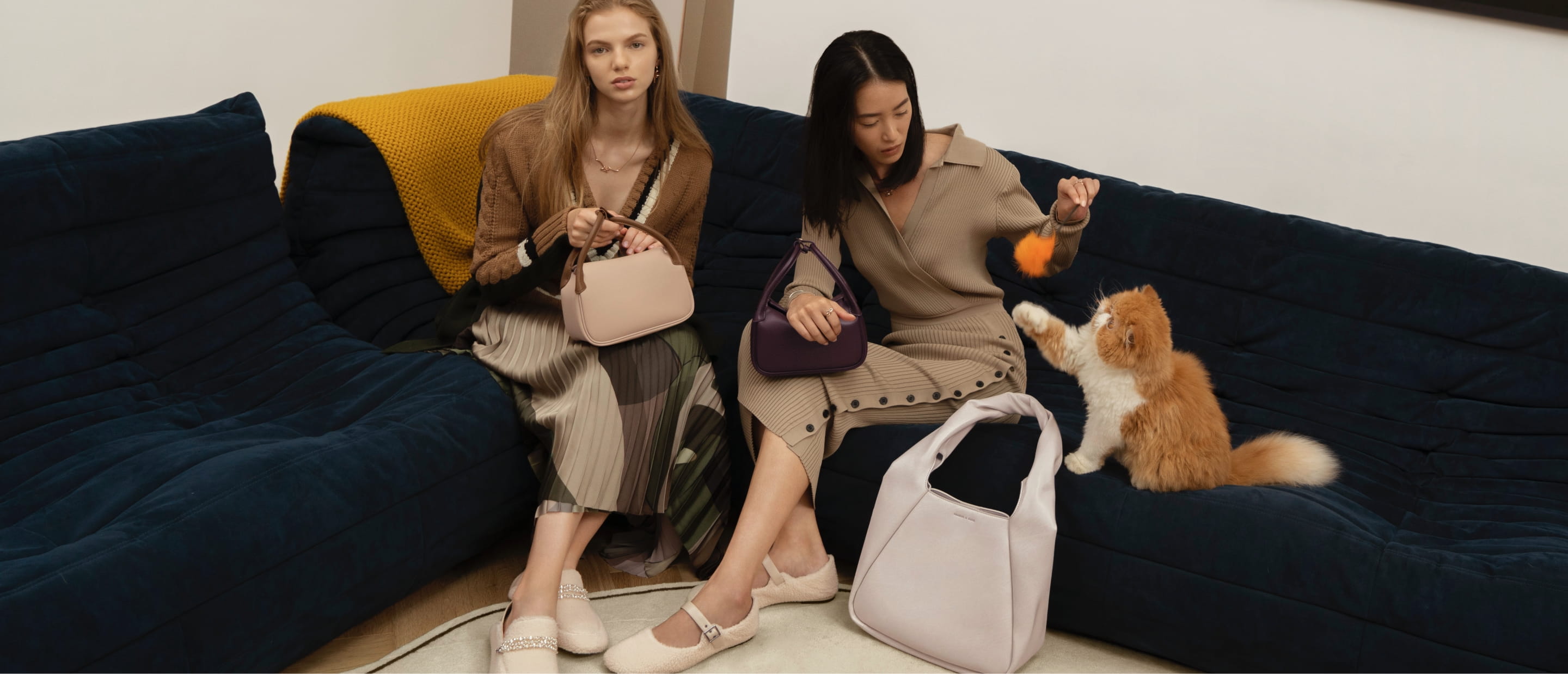 Women’s furry Mary Jane flats, beaded furry step-back loafers, Willow twist handle large hobo bag and padded double handle slouchy bag – CHARLES & KEITH