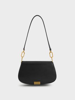 Metallic Accent Small Shoulder Bag - Black