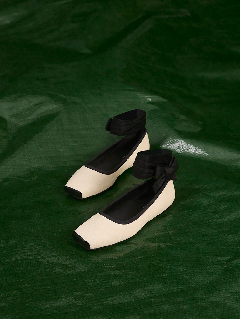 Women’s tie-around canvas ballerina flats - CHARLES & KEITH