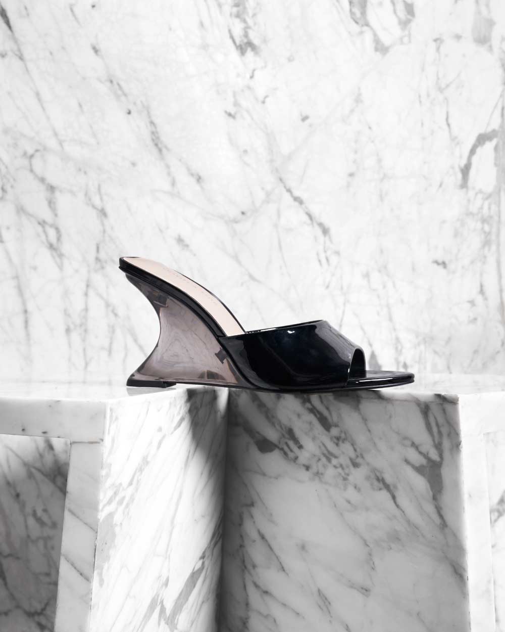 Women's black patent  sculptural heel wedges – CHARLES & KEITH