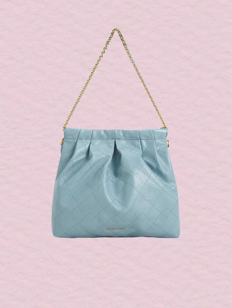 Women’s Duo double chain hobo bag in slate blue - CHARLES & KEITH