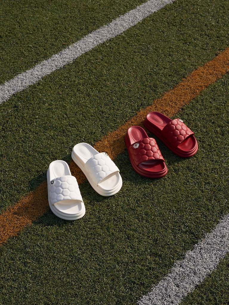 Women’s patterned flatform sliders in red and chalk - CHARLES & KEITH