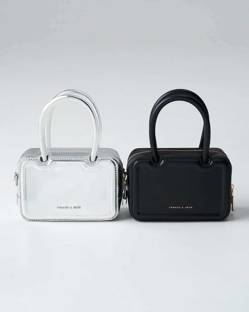 Women’s Perline elongated tote bag in black and sliver - CHARLES & KEITH