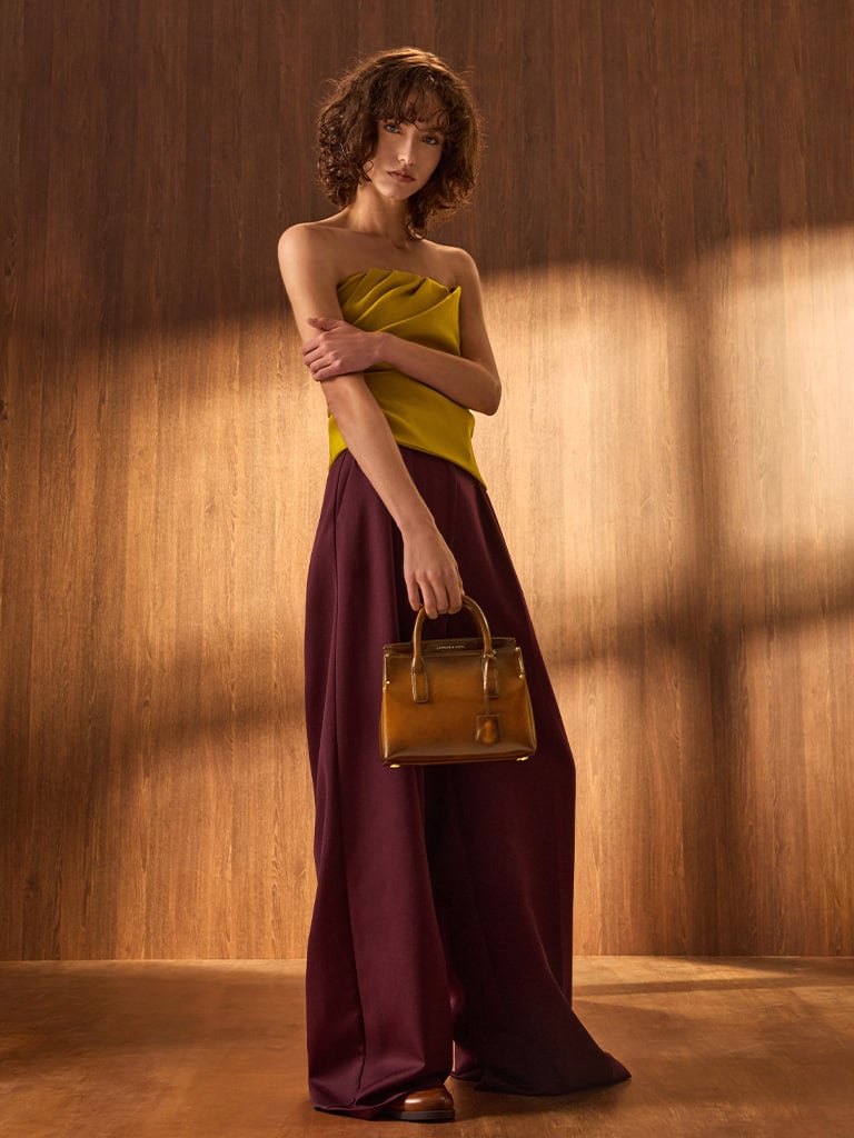 Rene Structured Top Handle Bag in tan - CHARLES & KEITH