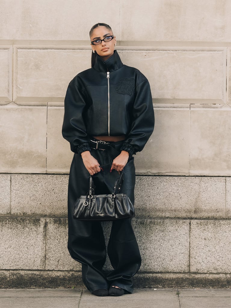 Britton Ruched Elongated Shoulder bag in black - CHARLES & KEITH