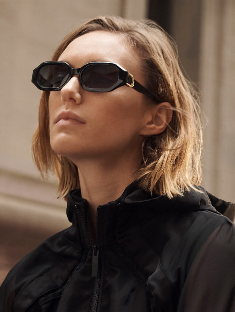 Gabine Recycled Acetate Oval Sunglasses in black - CHARLES & KEITH